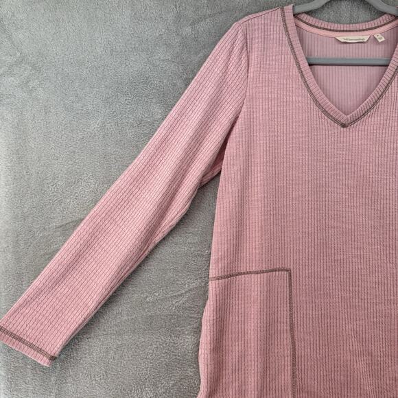 Soft Surroundings Top Womens M Mauve Texture Cotton Nellie Tunic V Neck Pockets - Picture 5 of 13